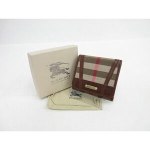 Burberry Canvas fold Brown Check Tri Wallet Leather